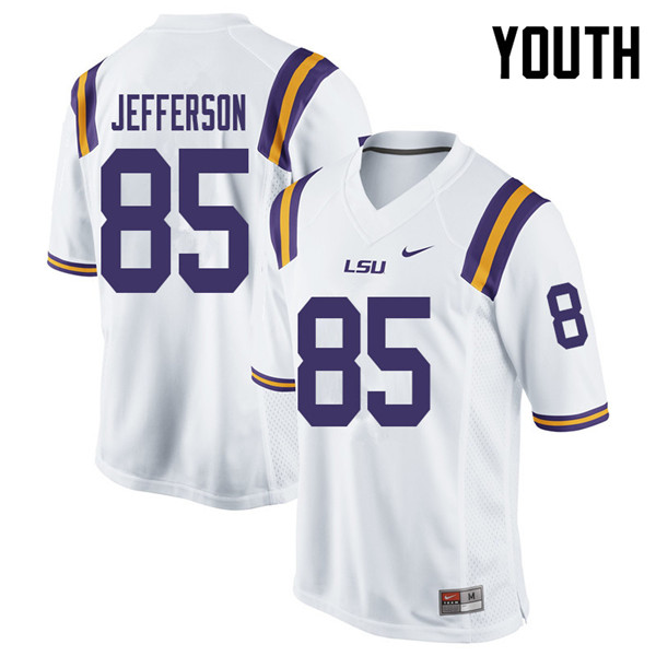 Youth #85 Justin Jefferson LSU Tigers College Football Jerseys Sale-White